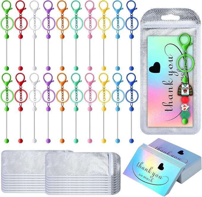 Sasylvia 60 Pcs Beadable Keychain Bars Bulk Making Kit 20 Beaded Keychain 20 by Sasylvia