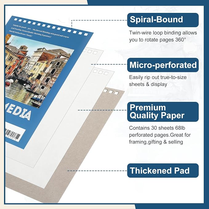 Jexine 20 Pcs 5.5'' x 8.5'' Top Spiral Bound Sketch Book 30 Sheet Each - Image 4
