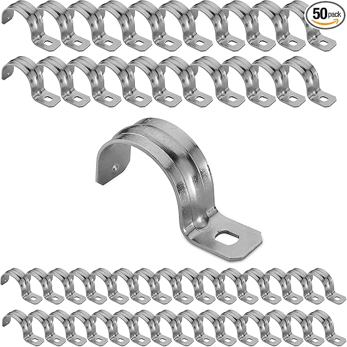 OhLectric 1 Hole 3/4 Inch Pipe Strap - Reinforced Rib for Extra Strength - Zinc-Plated Steel Pipe Strap Clamp for Rigid & IMC Conduit - Snap-On Installation - Pack of 50; OL-43053