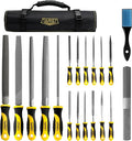 19PCS Metal & Rasp File Set with Tool Bag, Includes Flat/Half-Round/Round/Triangle steel file, Half-Round wood file, 4 Way File and 12pcs Needle Files, Work for Metal, Wood and more