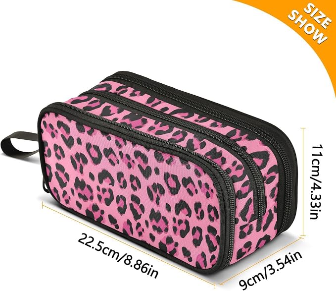 Hot Pink Black Leopard Print Pencil Case Box Boys Girls Large Pencil Pouch - Image 7
