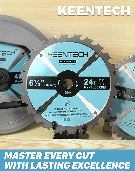 KEENTECH 6-1/2 Inch Woodworking Circular Saw Blade 24T 3-Pack, Tungsten Carbide Tipped, ATAF Grind, 5/8 Inch Arbor Hole