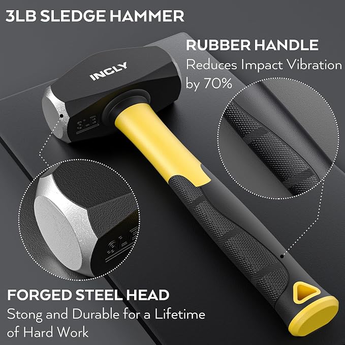 INCLY 7 Pcs Geology Rock Pick Equipment Kit, 3lb Sledge &32 oz Rock Hammer - Image 5