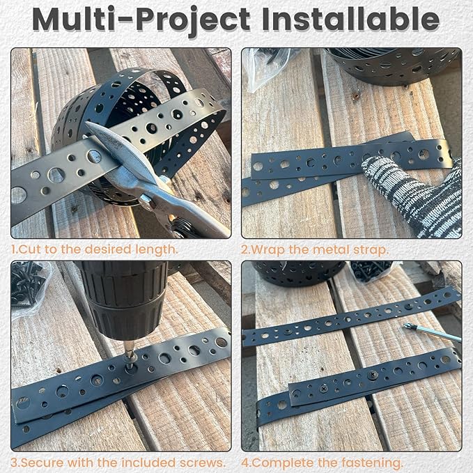 Metal Strap 1-Inch x 50FT 0.6mm Thickness Metal Strapping with Holes Galvanized Pipe Hanger Strap DIY Cutting and Installation for Pipe Support (Black)