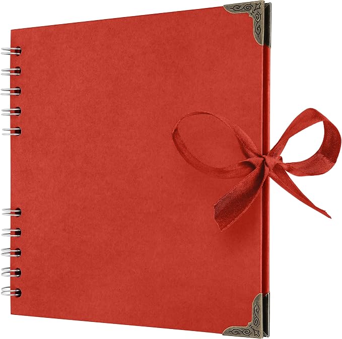 Bstorify Square Scrapbook Photo Albums 7 x 7 Inch Red Thick Paper, Metal Corners by Bstorify