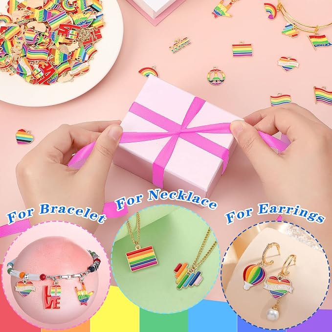 SANNIX 110Pcs Rainbow Charms Gold Enamel Charm Jewelry Making Charms Rainbow - Image 5
