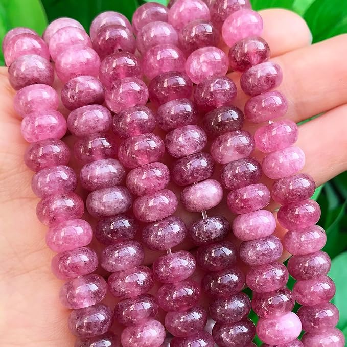 Songxi 5x8mm Natural Pink Colored Jade Stone Rondelle Beads, Gemstone - Image 7