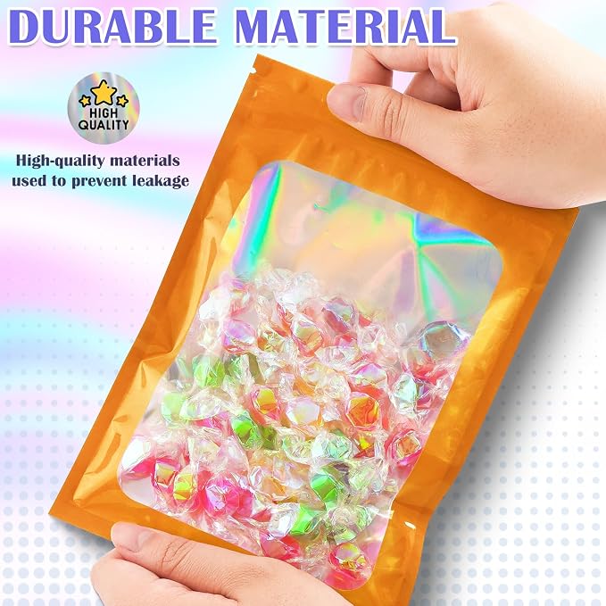 JETMORE 300 Pcs Mylar Bags, Smell Proof Bags Foil Pouch, Holographic Resealable - Image 4