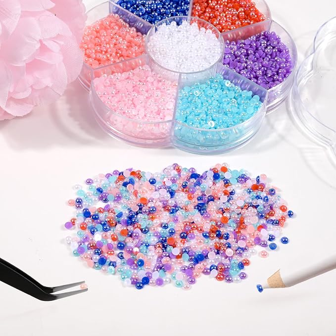 NACHLYNN 6480 Pcs Flat Back Pearl 7 Sizes Mixed Colors AB Half Round Beads - Image 4