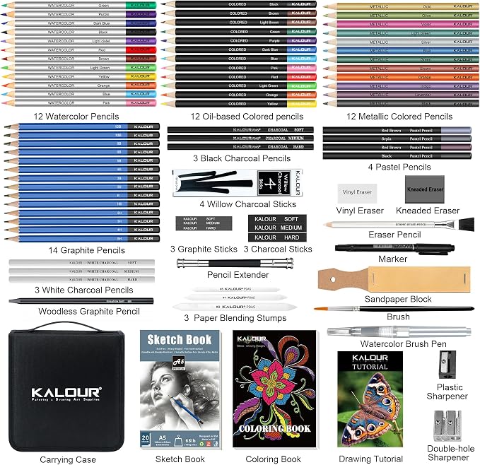 KALOUR 82 Pack Drawing Sketching Kit, Pro Art Supplies - Image 2