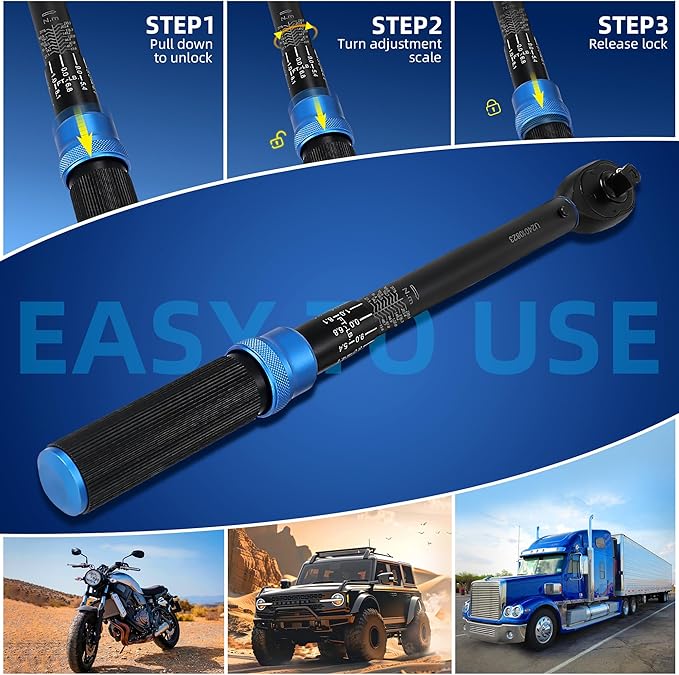 1/2-Inch Drive Click Torque Wrench, Dual-Direction Click Professional Torque Wrench 10-170FT.LB/13.6-230.5N.M, Dual Range Scales Graduated in FT.LB and N.M, Blue