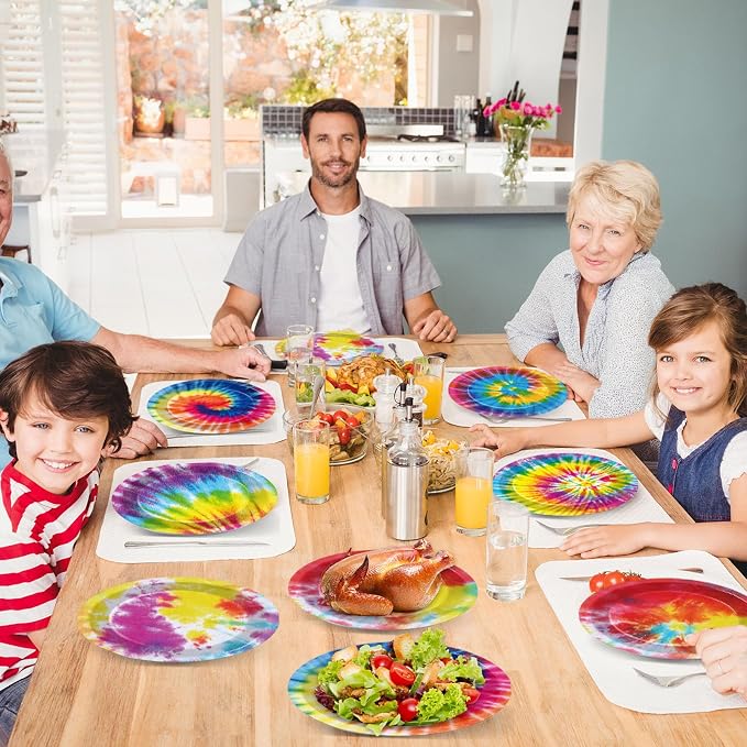 Naozinebi 72PCS Tie Dye Birthday Plates Tie Dye Party Decorations Colorful - Image 5