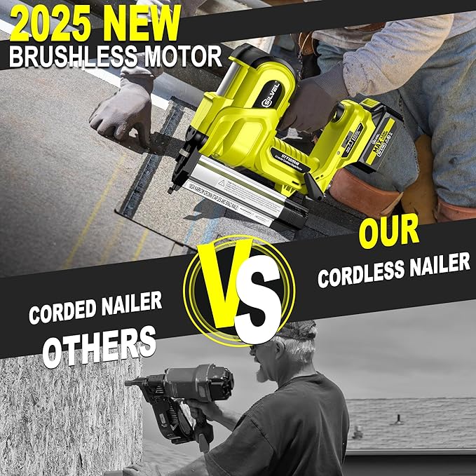 SILVEL 2" Cordless Brad Nailer, 2-in-1 21V Electric Brad Nailer Stapler with 2 * 4.0Ah Battery, 1000pcs Nails, 18GA Staples, Adjustable Depth for Woodworking, Home Improvement