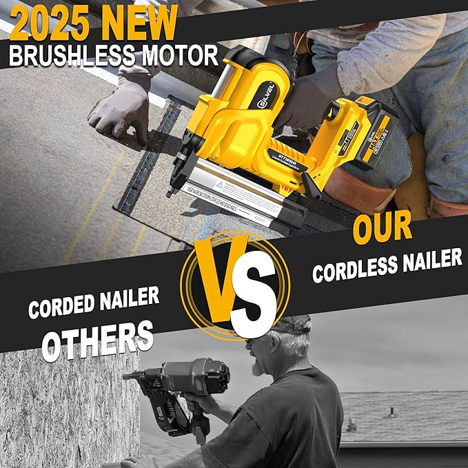 SILVEL 2" Cordless Brad Nailer, 2-in-1 21V Electric Brad Nailer with 2 * 2.0Ah Battery, 1000pcs Nails, 18GA Staples, Adjustable Depth for Woodworking, Home Improvement, yellow