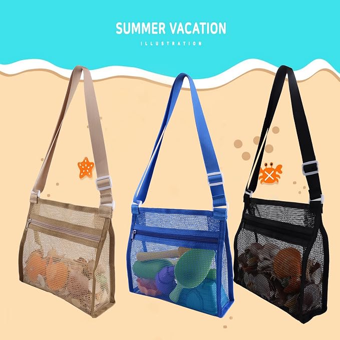 MUYIZI Mesh Beach Bag for Collecting Shells 3 Pack, Shell Bags for Beach - Image 4