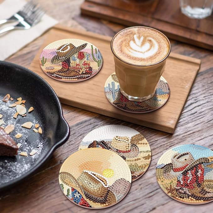 Cumule 8 Pcs Cowboy Diamond Art Coasters Kit - Image 5