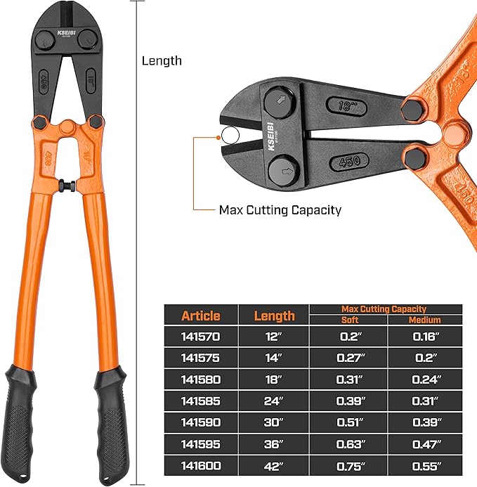 KSEIBI 141590 Heavy-Duty Large Bolt Cutter 30" for Cutting Fence, Steel Wire, Chain, Screws, Rivet, Padlock, and Metal Rods with Soft Grip Rubber Ergonomic Handle Cutters