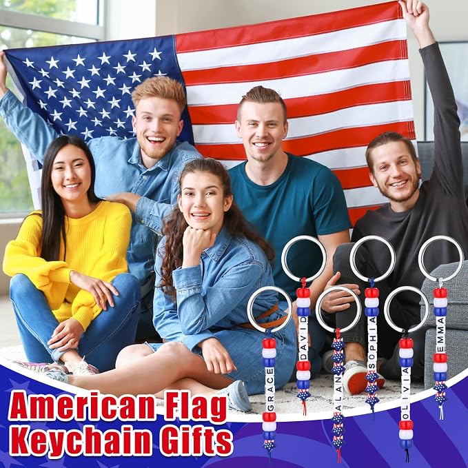 Landical 564 Pcs 4th of July Keychain Craft Kit DIY Patriotic Bead Keychain - Image 4