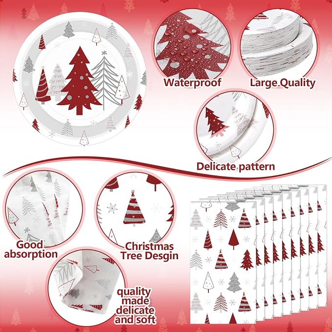 Pickmesh 400 Pcs Christmas Party Supplies Red Silver Xmas Tree Snowflake - Image 3