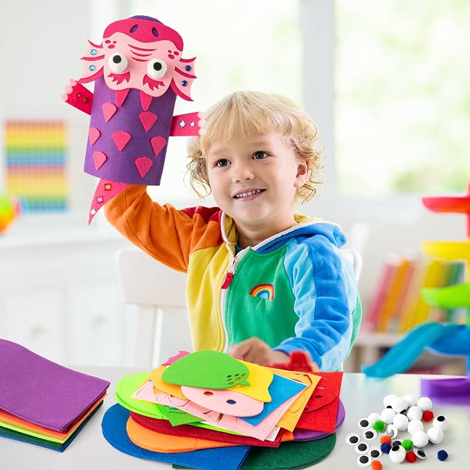 WATINC 12 Pcs Hand Puppet Making Kit, Art Craft Felt Sock Puppet Toys, Creative - Image 6