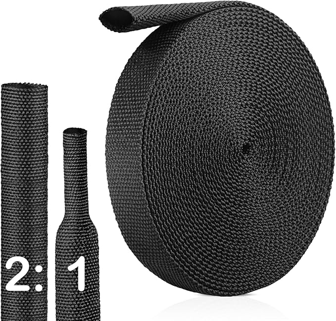 2:1Heat Shrink Wire Loom Braided Cable Sleeves,Heat Resistant Fabric Woven Shrink Tubing Wiring Harness for Protection Automotive,Harness Cable,Cable Management (3/8"-25ft)