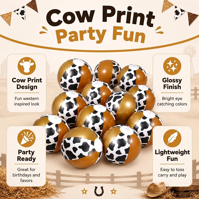 Realspring 12 Pack Cow Print Inflatable Beach Balls 8 Inch Farm Animal Party - Image 6