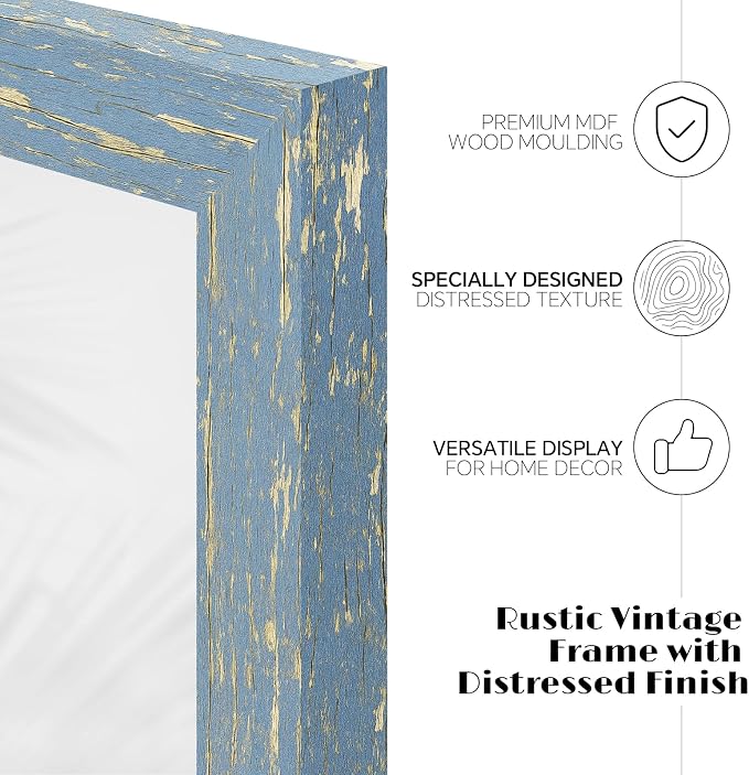 puthiac 8x10 Rustic Farmhouse Picture Frame, Denim Blue, 1 Pack | Distressed - Image 2