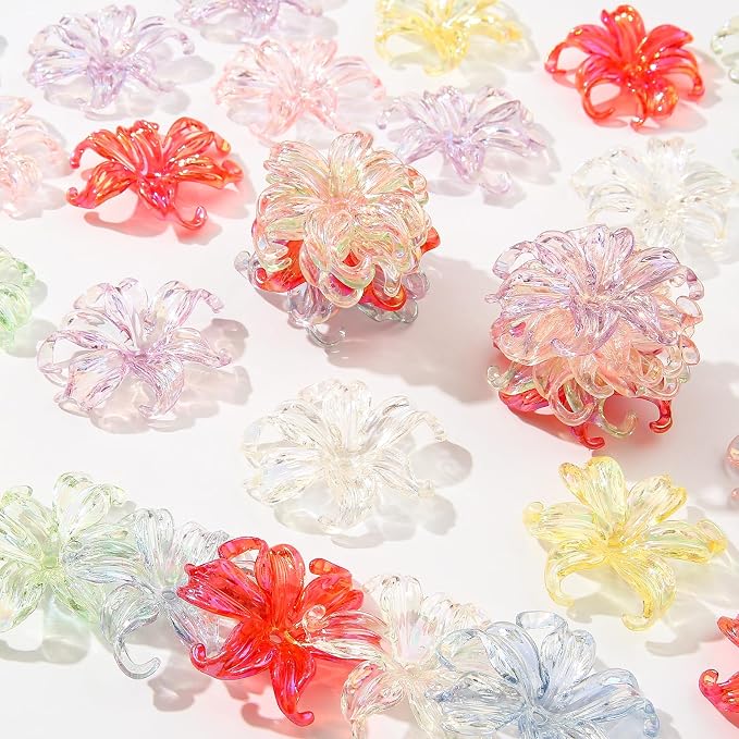 40pcs Flower Shape Beads Transparent Electroplate Flower Bead Color Lily Beads - Image 4