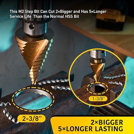 Large Step Drill Bit, 1/4 to 2-3/8 inch High Speed Steel Drill Cone Bits for Sheet Metal Hole Drilling Cutting, Sprial Unibit Extra Large 2-3/8 inch