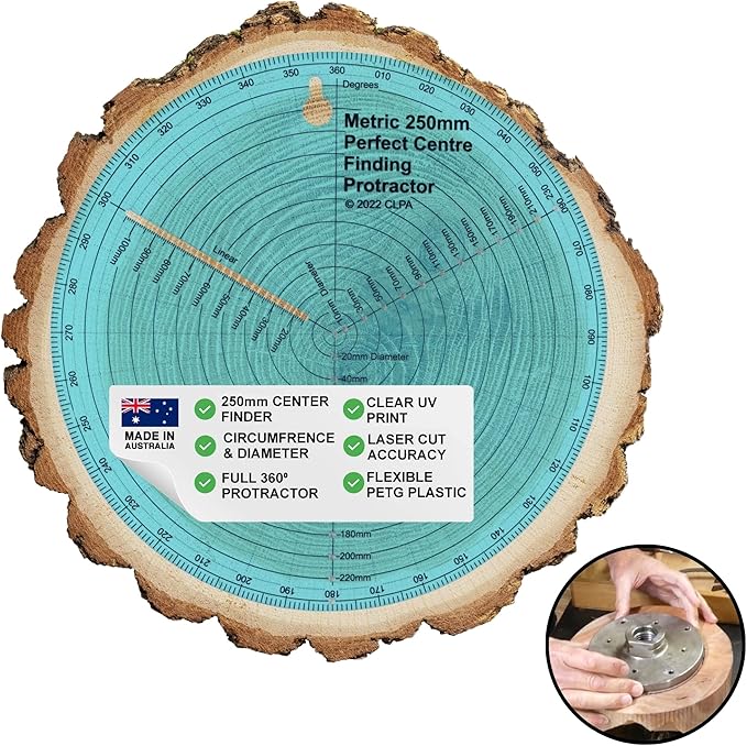 Clearly Printed 250mm Circle Center Finder Tool, Protractor, and Circle Maker Tool and Compass for Woodworking and Wood Turning. Find The Center of Timber or Dowel with Our Center Finder Ruler.