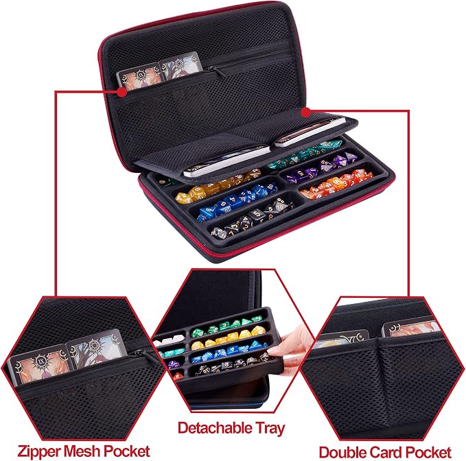 SIQUK Dice Storage Case Dice Organiser Holder Removable Slotted Tray - Image 2