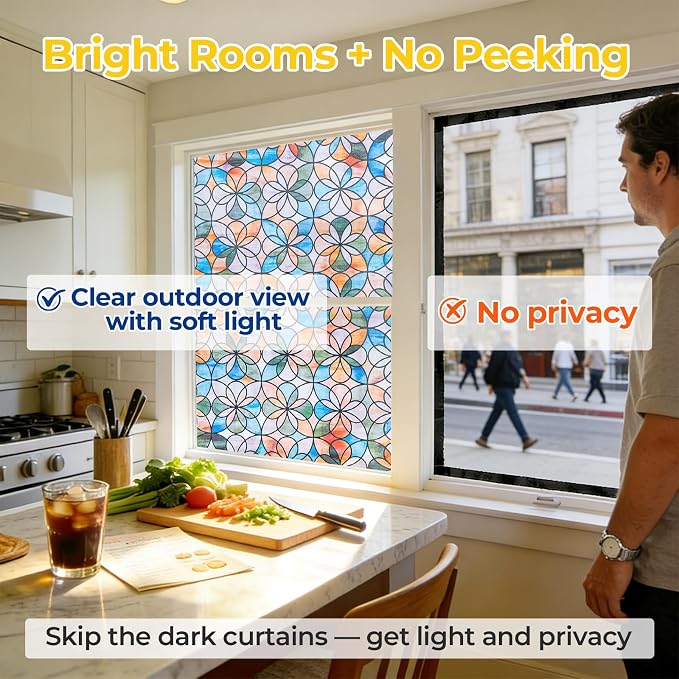 OHTMERU 3D Stained Glass Window Privacy Film, Heat Control UV Blocking Static - Image 3