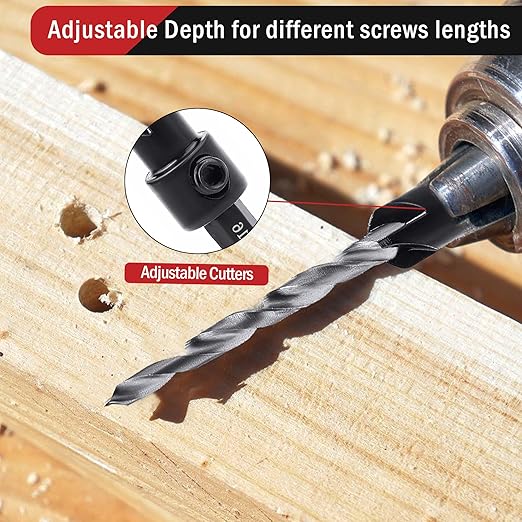 Countersink Drill Bit Set, 5PCS Tapered Drill Bits, M2 Countersink Set with 1/4" Hex Shank Quick Change and 1 Allen Wrench for Woodworking, Pilot Screw Hole Set for Soft & Hard Wood