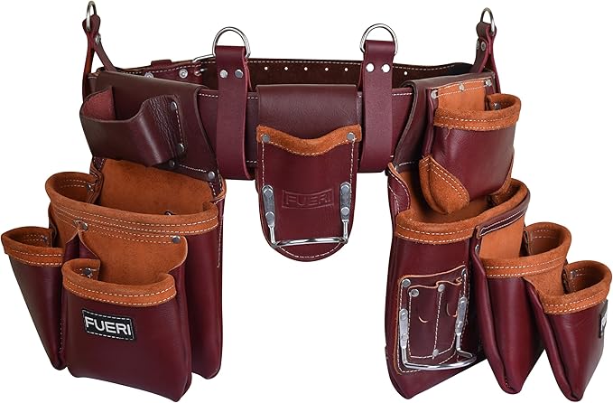 Heavy Duty 19 Pocket Leather Tool Belt Multipurpose Pockets Work Organizer Pouch Framing Fat Lip Tool Holder for Carpenter, Construction, Handyman, and Electrician Tool Belt Set
