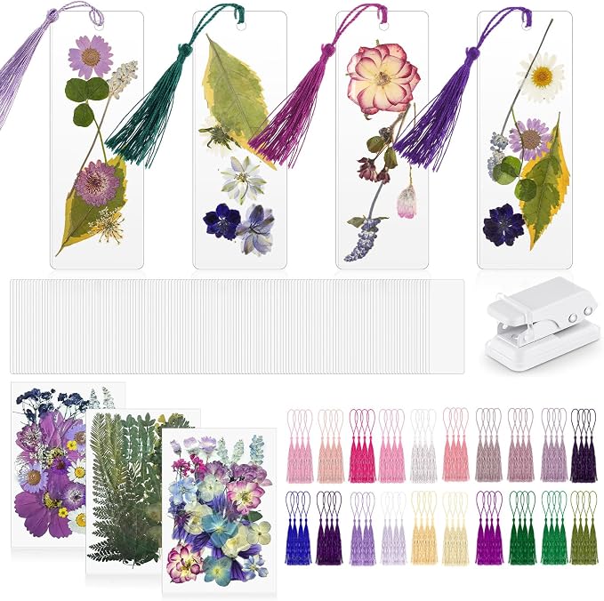 Fuyoooo 376 Pcs Pressed Flowers Bookmark Making Kit, DIY Bookmark Laminating by Liraitoya