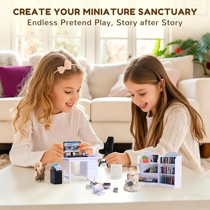 1:12 Scale Mini Desk Set with 100 Mini Books & 2 Bookshelves — Miniature - Image 6