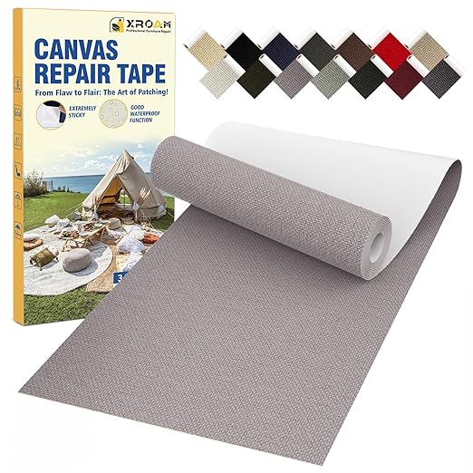 Canvas Repair Tape, 3.2 x 63 Inch Waterproof Heavy Duty Fabric Tape for Furniture, Self Adhesive Canvas Repair Patches for Boat Covers, Sofas, Tents, Louge Chairs, Canopy, Awning Gray