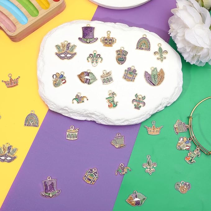 MARFOREVER 40 Pcs/20 Pairs Glitter Mardi Gras Charms - Image 3