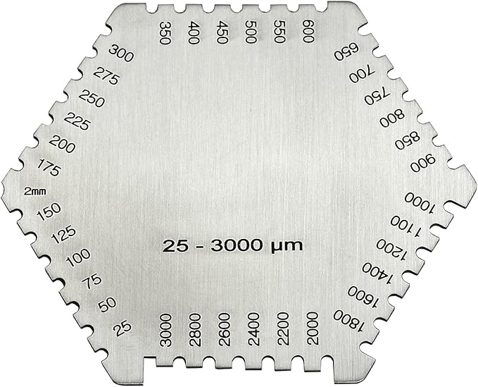 RIVERWELD Hexagonal Wet Film Comb Thickness Gauge Card 25-3000 um Measurement Thickness for Paint and Coating