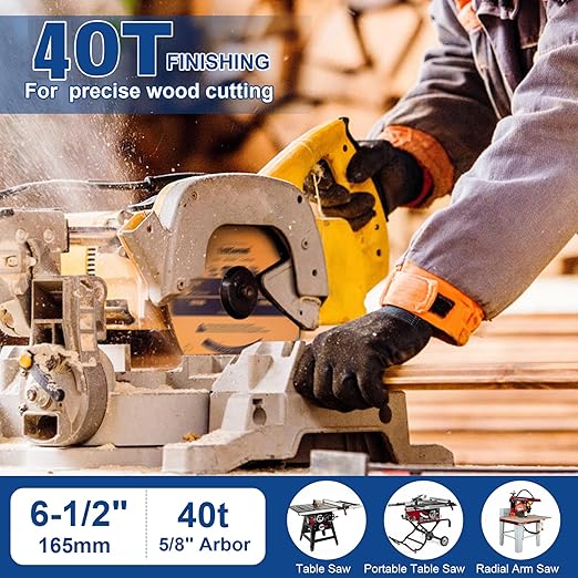 6-1/2 inch Circular Saw Blade 40T Combo Pack with 5/8" Arbor，Ultra Fine Finish for Wood Cutting, Thin-Kerf