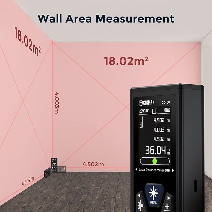 CIGMAN Dual Laser Measuring Tool, 393ft/120M Bilateral Laser Measurement Tool, Rechargeable Laser Measure with M/in/Ft 6 Units, Backlit LCD Display, Angle Sensor, Pythagorean Mode, Area and Volume