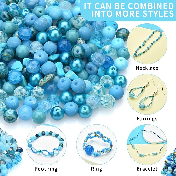 Rired 27 Assorted Craft Beads Bracelet Kit, Columbia Blue Bead Including 7 - Image 2