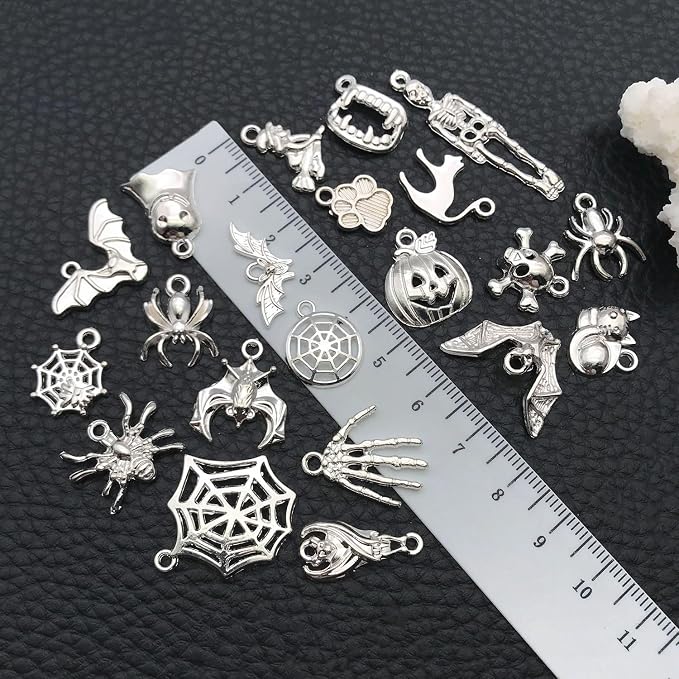 WOCRAFT 60pcs Bright Silver Halloween Charms Bracelet Charms - Image 4
