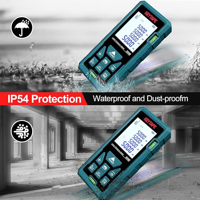 Distance Measuring Laser 165ft KEYTAPE Multifunction Measure Laser Ruler, Upgraded M/in/FT/FT+in Unit Switching Backlit LCD and Pythagorean Mode, DT50 Portable Handle Laser Distance Measurement Tool