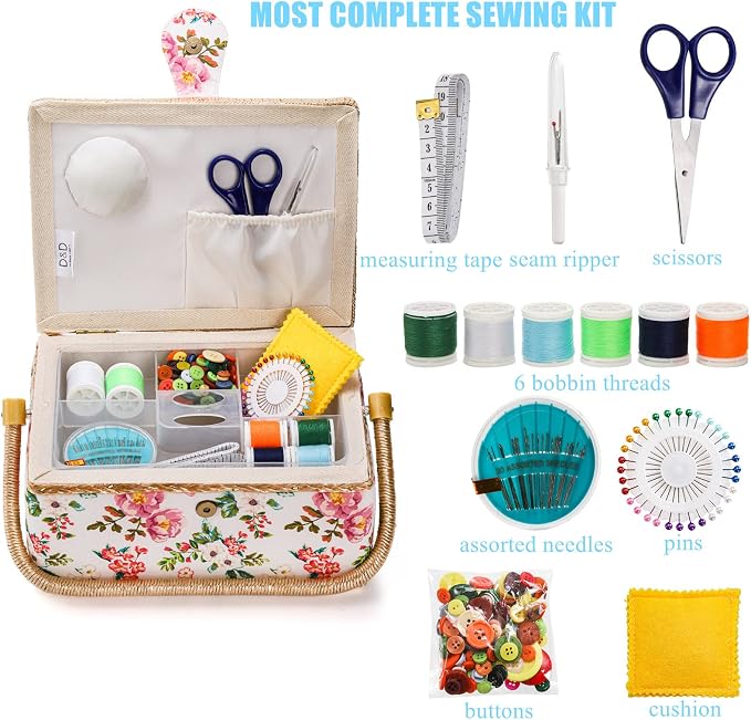 ZOOFOX Sewing Basket with Accessories, Wooden Sewing Kit Storage Box with - Image 5