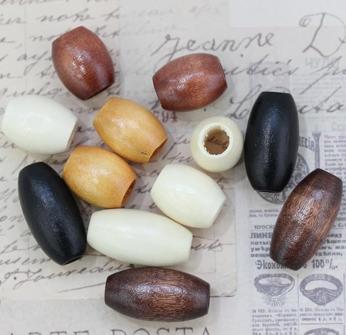 120Pcs Oval Wood Beads, BetterJonny Large Hole Wooden Barrel Beads Loose Wooden - Image 2