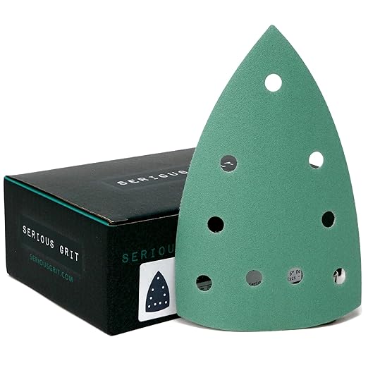 220 Grit 4" x 6" Delta (100mm x 150mm) Triangle Sanding Sheets - Fits Festool DTS 400 & Mirka DEOS Delta Sanders - Heavy-Duty Hook & Loop Film Sandpaper for Detail Sanders - 50 Pack Box