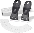 FOSHIO 2PCS Plastic Razor Blade Scraper Tool and 100PCS Plastic Blades for Gasket Remover, Sticker Remover, Labels Decal and Adhesive Remover for Windows and Glass (Dark Black)
