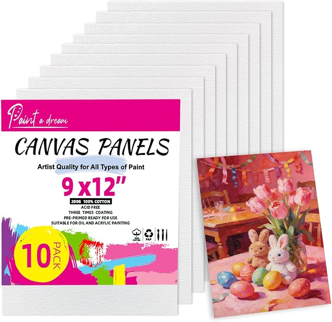 10 Pack 9"x12" Canvas Boards for Painting, Canvas Panels for Acrylics | 100% by PaintaDream