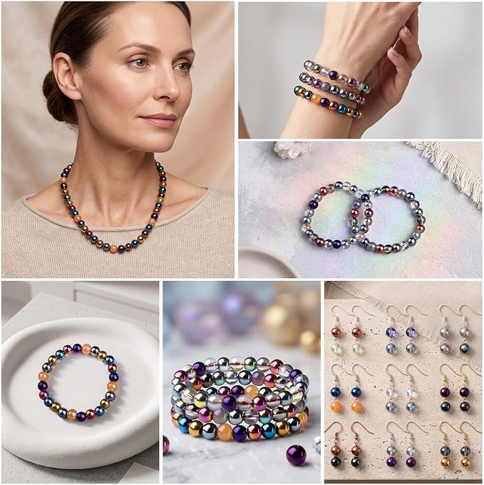 DUQGUHO 8mm Silver Beads for Jewelry Making, Electroplated Silver Glass Beads - Image 5